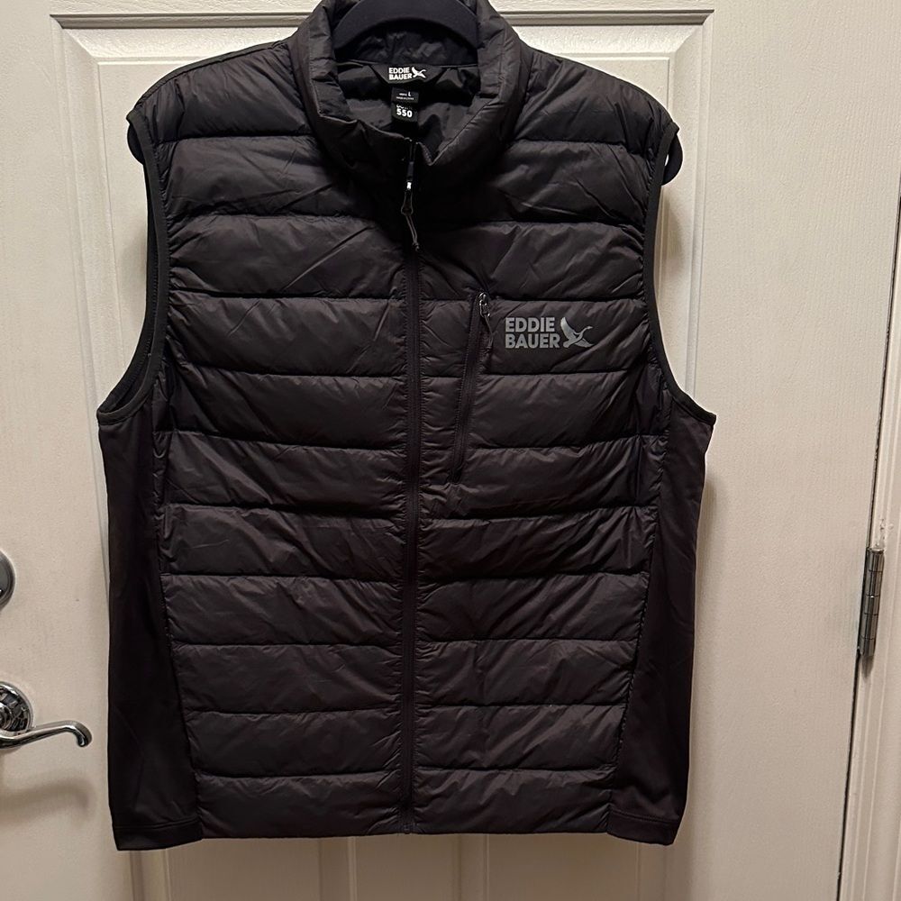 Eddie Bauer Men's Dark Gray Down Quilted Vest Zippers Pockets Size L